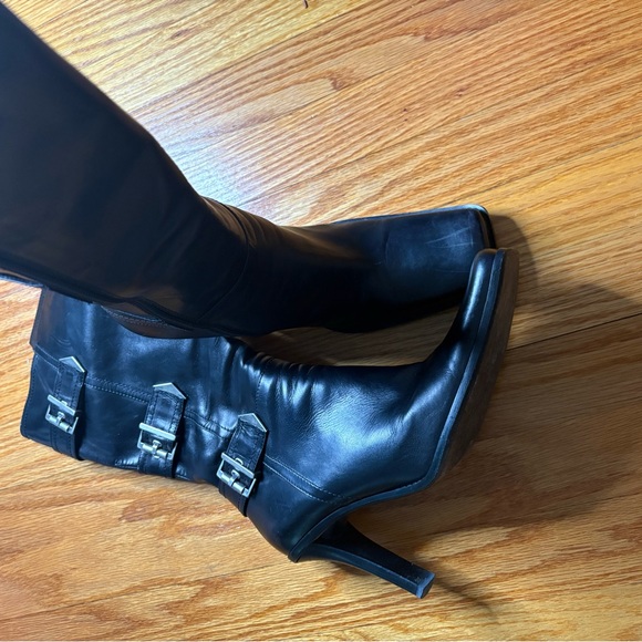 ALDO Made in Italy Black All-Leather Buckle Stiletto Boots – Mid Calf - Picture 10 of 10